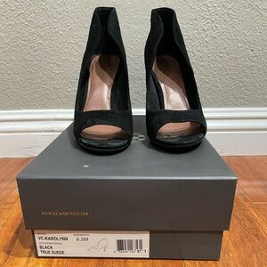 Vince Camuto Black Suede Peep-Toe Heels
